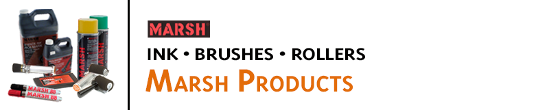 We supply Marsh Products for industrial marking and stenciling, including Rolmark ink, pads, and rollers; Spray Ink; Markers; K Stencil Ink, roll printers and more. Buy online! 